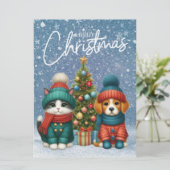 かわいいクリスマスパピー&子猫 シーズンカード (スタンド正面)