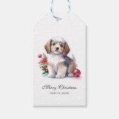 かわいいクリスマスパーソナライズされたの子犬 ギフトタグ (正面)