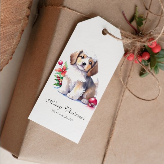 かわいいクリスマスパーソナライズされたの子犬 ギフトタグ