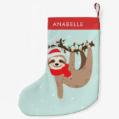 かわいいクリスマスパーソナライズされたナマケモノ スモールクリスマスストッキング (裏面)