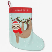 かわいいクリスマスパーソナライズされたナマケモノ スモールクリスマスストッキング (正面)