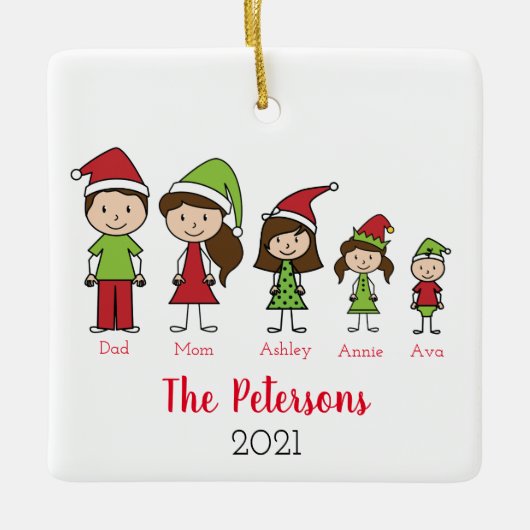 かわいいクリスマスパーソナライズされた家族 セラミックオーナメント (正面)