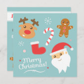 かわいいクリスマスパーティー　トナカイとサンタ 招待状 (正面/裏面)