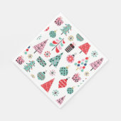 かわいいクリスマスパーティー | フェスティバルピンクレッドティール(緑がかった色)ツリー スタンダードランチョンナプキン (角)