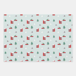 かわいいクリスマスビレッジパターン ラッピングペーパーシート