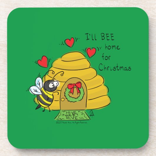 かわいいクリスマスビーおもしろいの祝日漫画 コースター (正面)