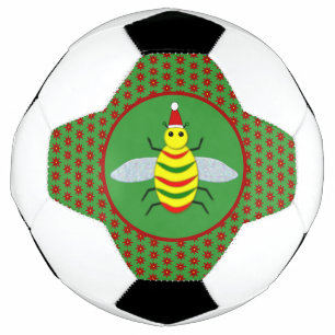 かわいいクリスマスビーとポインセチアの花 サッカーボール