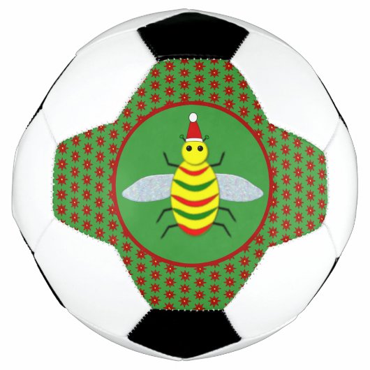 かわいいクリスマスビーとポインセチアの花 サッカーボール (正面)