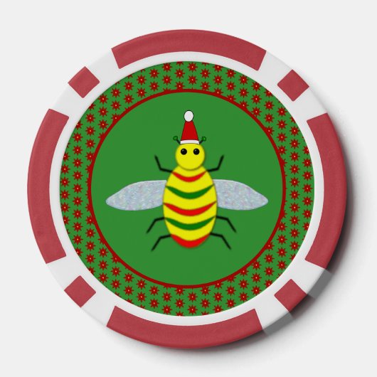 かわいいクリスマスビーとポインセチアの花 ポーカーチップ (裏面)