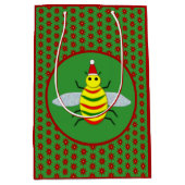 かわいいクリスマスビーとポインセチアの花 ミディアムペーパーバッグ (正面)