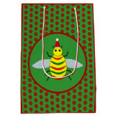 かわいいクリスマスビーとポインセチアの花 ミディアムペーパーバッグ (裏面)