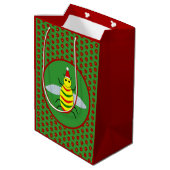 かわいいクリスマスビーとポインセチアの花 ミディアムペーパーバッグ (裏面アングル)