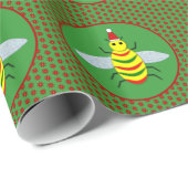 かわいいクリスマスビーとポインセチアの花 ラッピングペーパー (ロールコーナー)