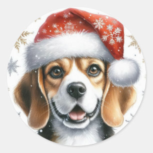 かわいいクリスマスビーグルサンタ帽子犬ホリデー ラウンドシール