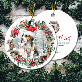 かわいいクリスマスビーグル犬の子犬サンタ帽子 セラミックオーナメント