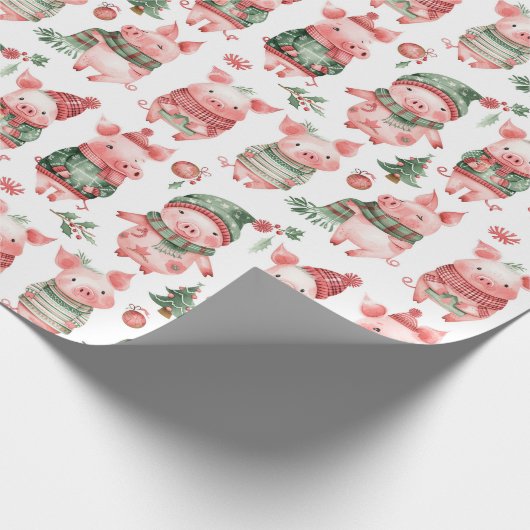 かわいいクリスマスピギーホワイトクリスマス ラッピングペーパー (角)