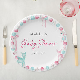 かわいいクリスマスピンクの青い女の子ベビーシャワー ペーパープレート
