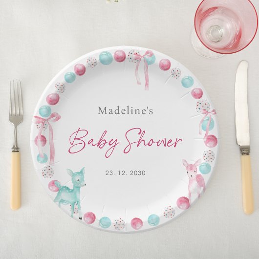 かわいいクリスマスピンクの青い女の子ベビーシャワー ペーパープレート