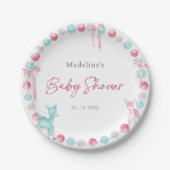 かわいいクリスマスピンクの青い女の子ベビーシャワー ペーパープレート (正面)