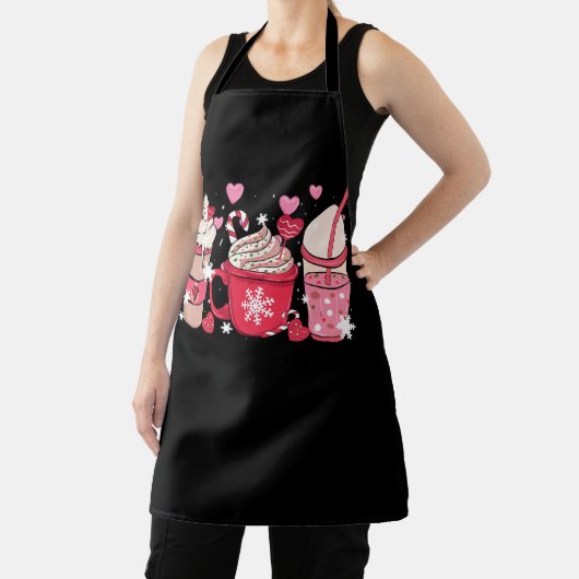 かわいいクリスマスピンクコーヒーとクリームカップラテメリーC エプロン (インサイチュ)