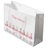 かわいいクリスマスピンクフラミンゴ ラージペーパーバッグ (正面アングル)