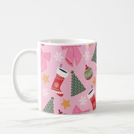 かわいいクリスマスピンク コーヒーマグカップ (左)