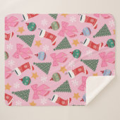 かわいいクリスマスピンク シェルパブランケット (正面(横))