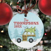かわいいクリスマスファミリーカーパーソナライズされた メタルオーナメント