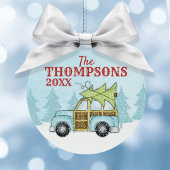 かわいいクリスマスファミリーカーパーソナライズされた メタルオーナメント