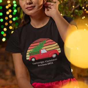 かわいいクリスマスファミリー懇親会レッドトラック女性 Tシャツ