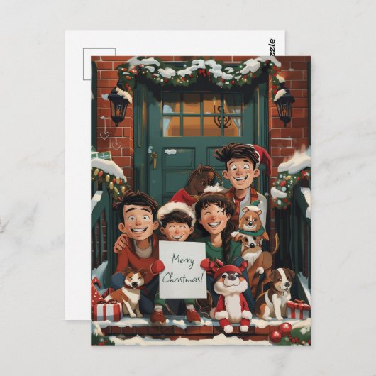 かわいいクリスマスファミリー ポストカード (正面/裏面)