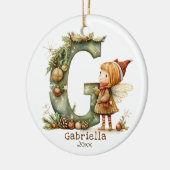 かわいいクリスマスフェアリーイニシャル「G」カスタム記念品 セラミックオーナメント (左)