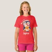 かわいいクリスマスフェスティバルペンギンカスタムの女の子の名前 Tシャツ (正面フル)