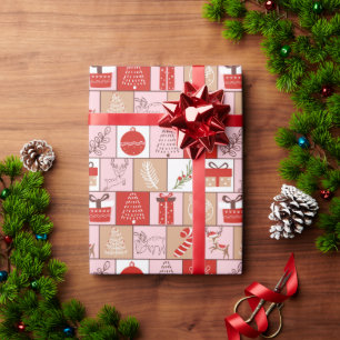 かわいいクリスマスフェスティバルレッドピンク ラッピングペーパー
