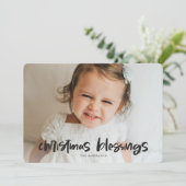 かわいいクリスマスフォトファミリーブルー両面フラット シーズンカード (スタンド正面)