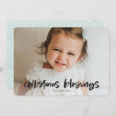 かわいいクリスマスフォトファミリーブルー両面フラット シーズンカード (正面/裏面)