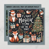 かわいいクリスマスフォレストロビンとキツネ シーズンカード (正面/裏面)