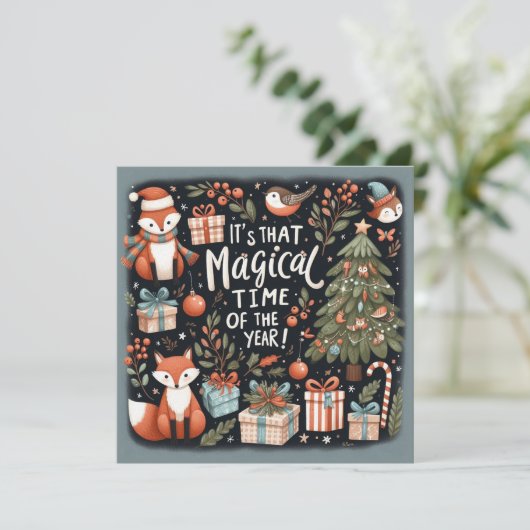 かわいいクリスマスフォレストロビンとキツネ シーズンカード (スタンド正面)