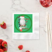 かわいいクリスマスフクロウとストッキングデザイン 縁ありカクテルナプキン (インサイチュ)
