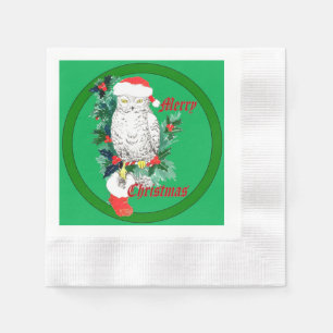 かわいいクリスマスフクロウとストッキングデザイン 縁ありカクテルナプキン