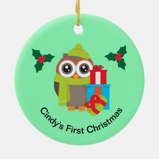 かわいいクリスマスフクロウのトナカイ セラミックオーナメント (裏面)