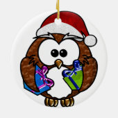 かわいいクリスマスフクロウのプレゼント セラミックオーナメント (裏面)