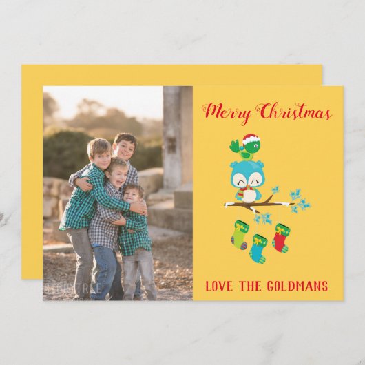 かわいいクリスマスフクロウの写真 シーズンカード (正面/裏面)