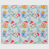 かわいいクリスマスフクロウの柄 ラッピングペーパー (フラット)