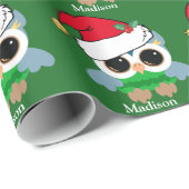 かわいいクリスマスフクロウカスタムズグリーン ラッピングペーパー (ロールコーナー)