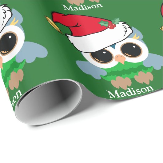 かわいいクリスマスフクロウカスタムズグリーン ラッピングペーパー (ロールコーナー)