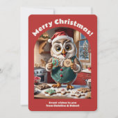 かわいいクリスマスフクロウベーキングクッキーキュートコージーレッド シーズンカード (正面)