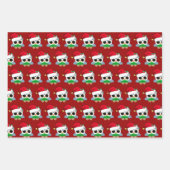 かわいいクリスマスフクロウ赤 ラッピングペーパーシート (正面2)
