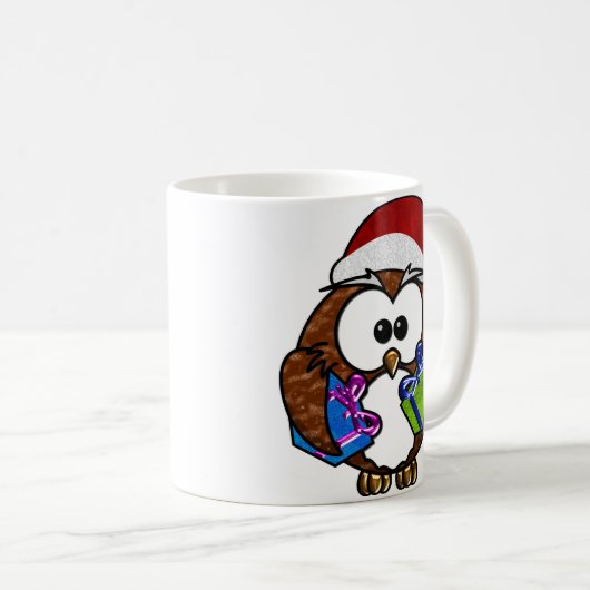 かわいいクリスマスフクロウ コーヒーマグカップ (正面右)