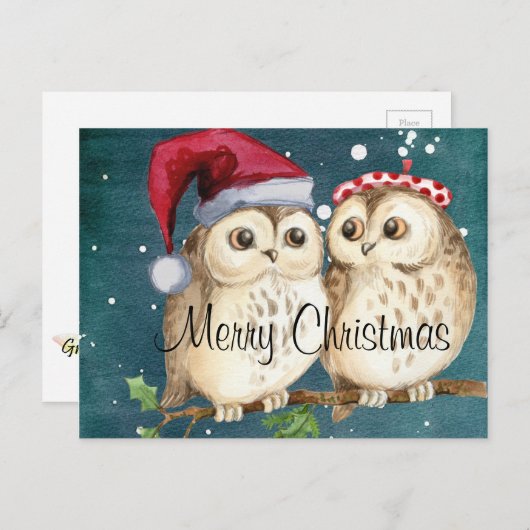 かわいいクリスマスフクロウ シーズンポストカード (正面/裏面)